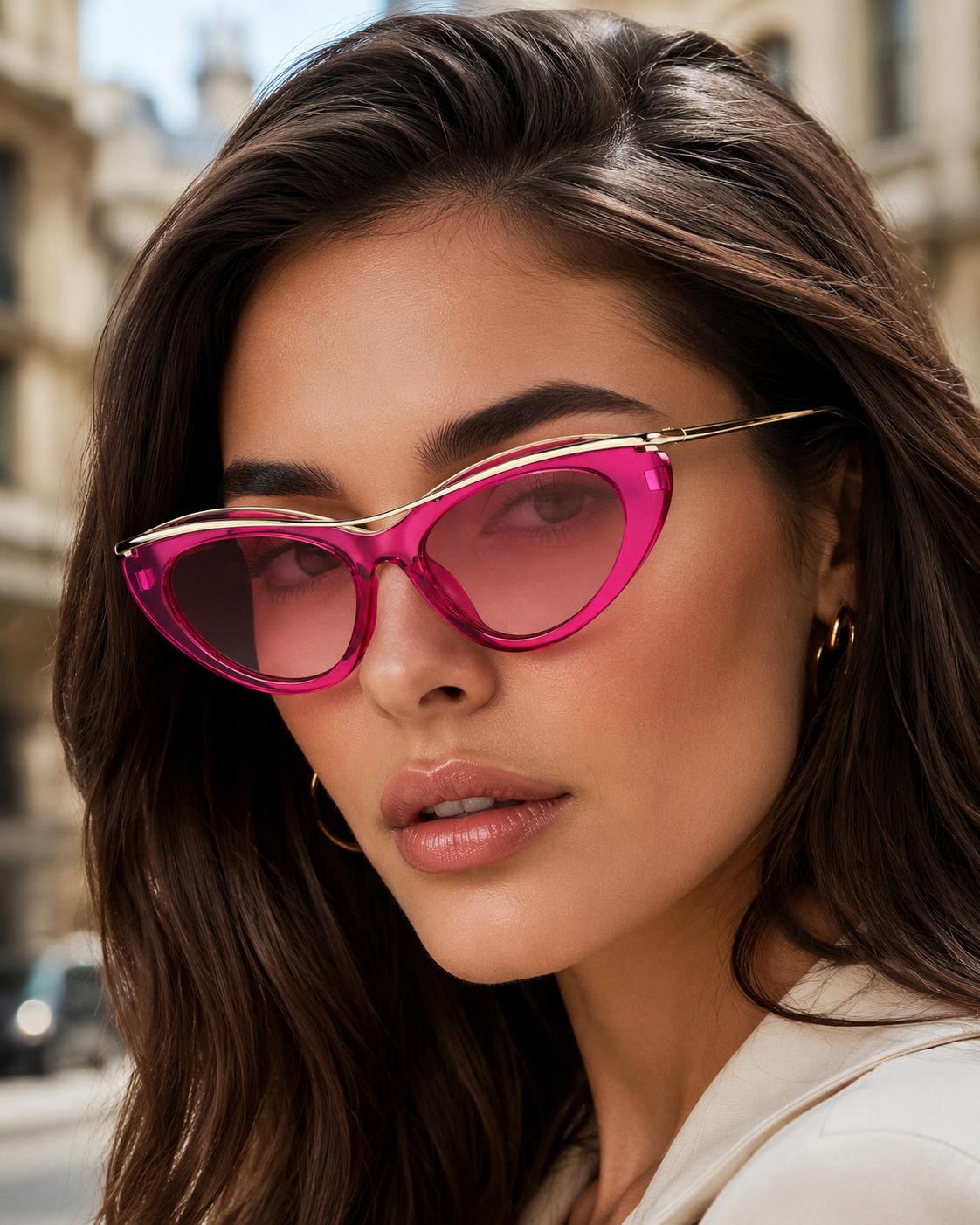 Camille Cat Eye Sunglasses with Gold Tone Brow Bar-CLAYRY