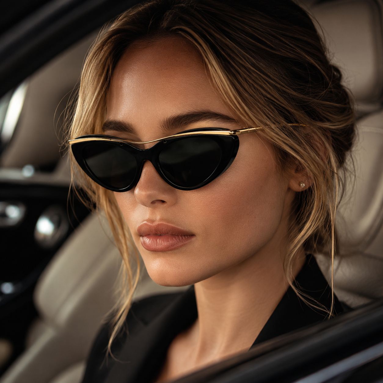 Camille Cat Eye Sunglasses with Gold Tone Brow Bar-CLAYRY