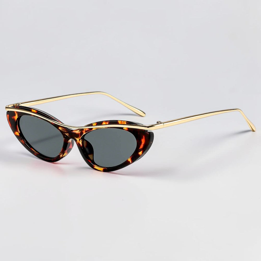 Camille Cat Eye Sunglasses with Gold Tone Brow Bar-CLAYRY