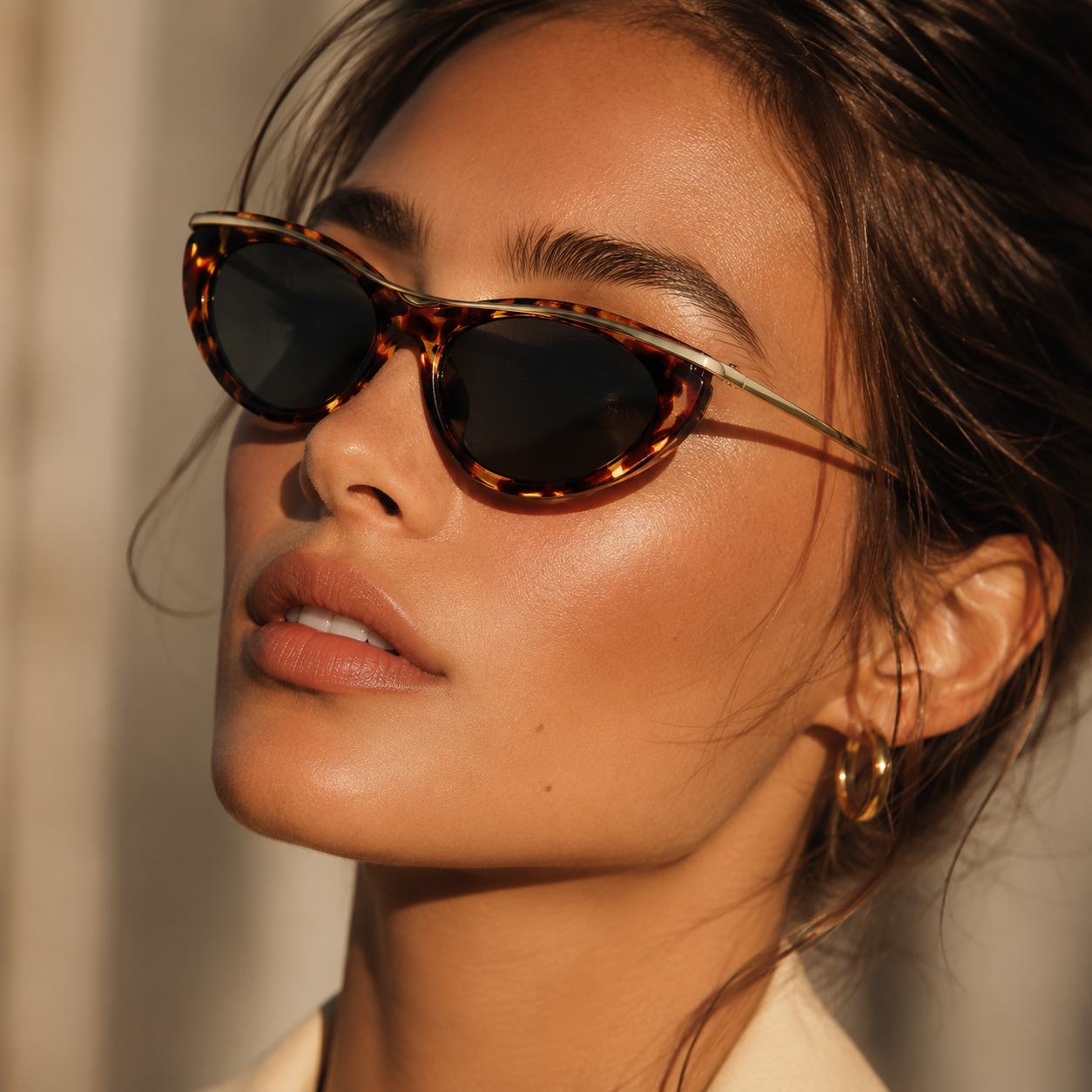 Camille Cat Eye Sunglasses with Gold Tone Brow Bar-CLAYRY