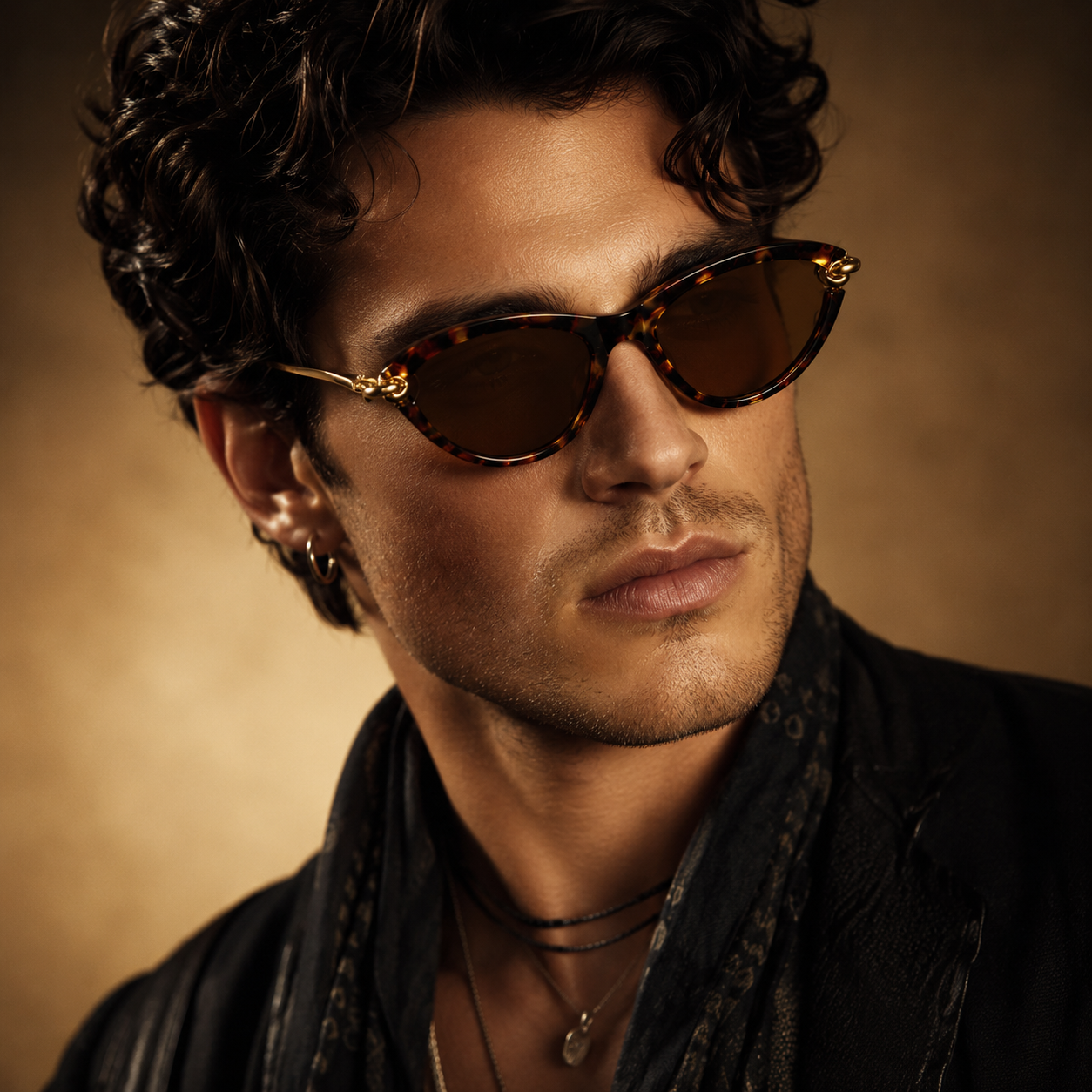 Capri Cat Eye Sunglasses with Gold Tone Link Detail-CLAYRY