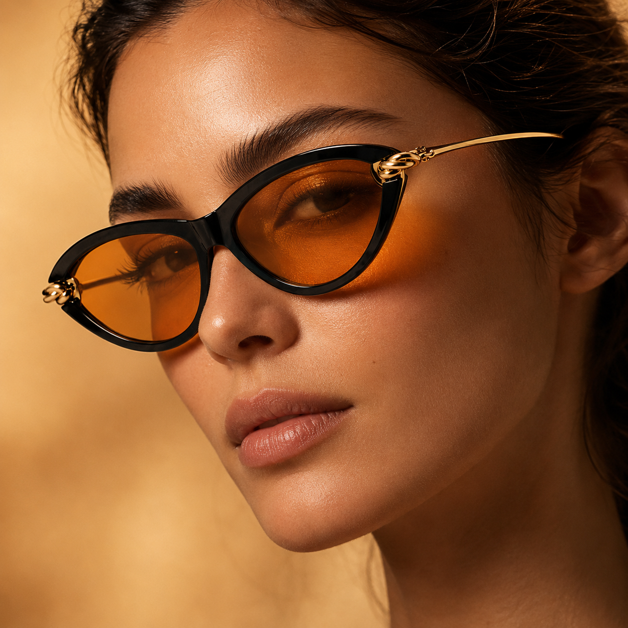 Capri Cat Eye Sunglasses with Gold Tone Link Detail-CLAYRY