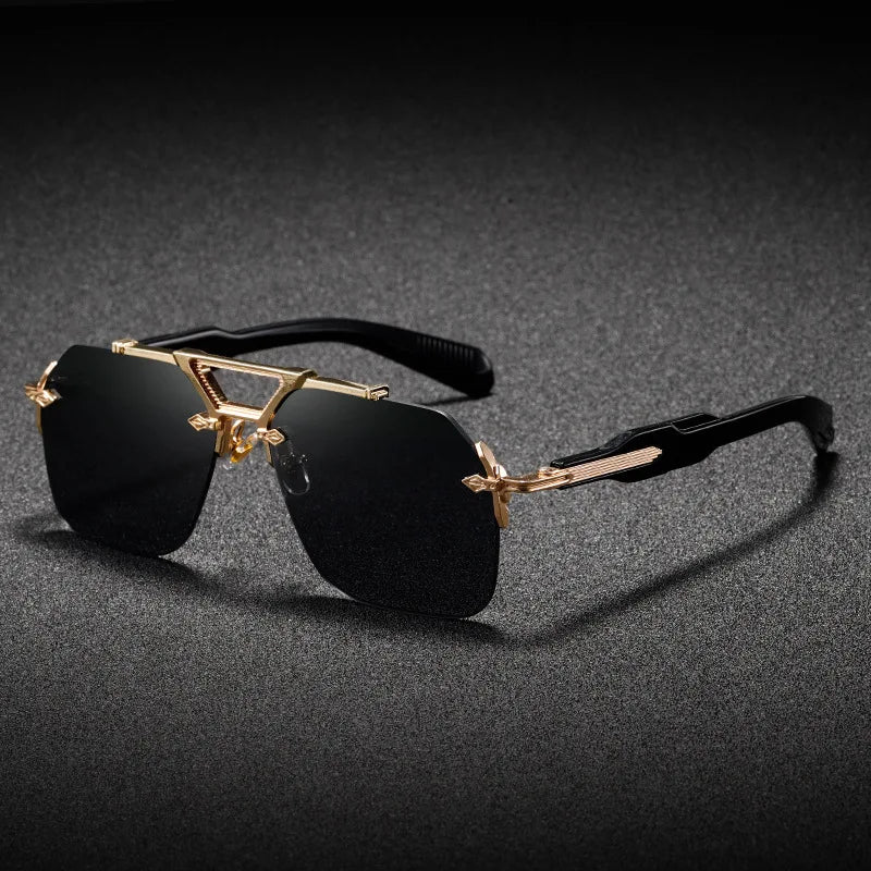 Cavallo Rimless Square Sunglasses with UV400 Protection-CLAYRY