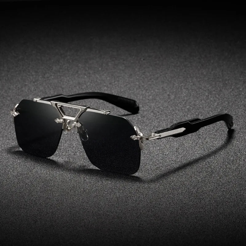 Cavallo Rimless Square Sunglasses with UV400 Protection-CLAYRY