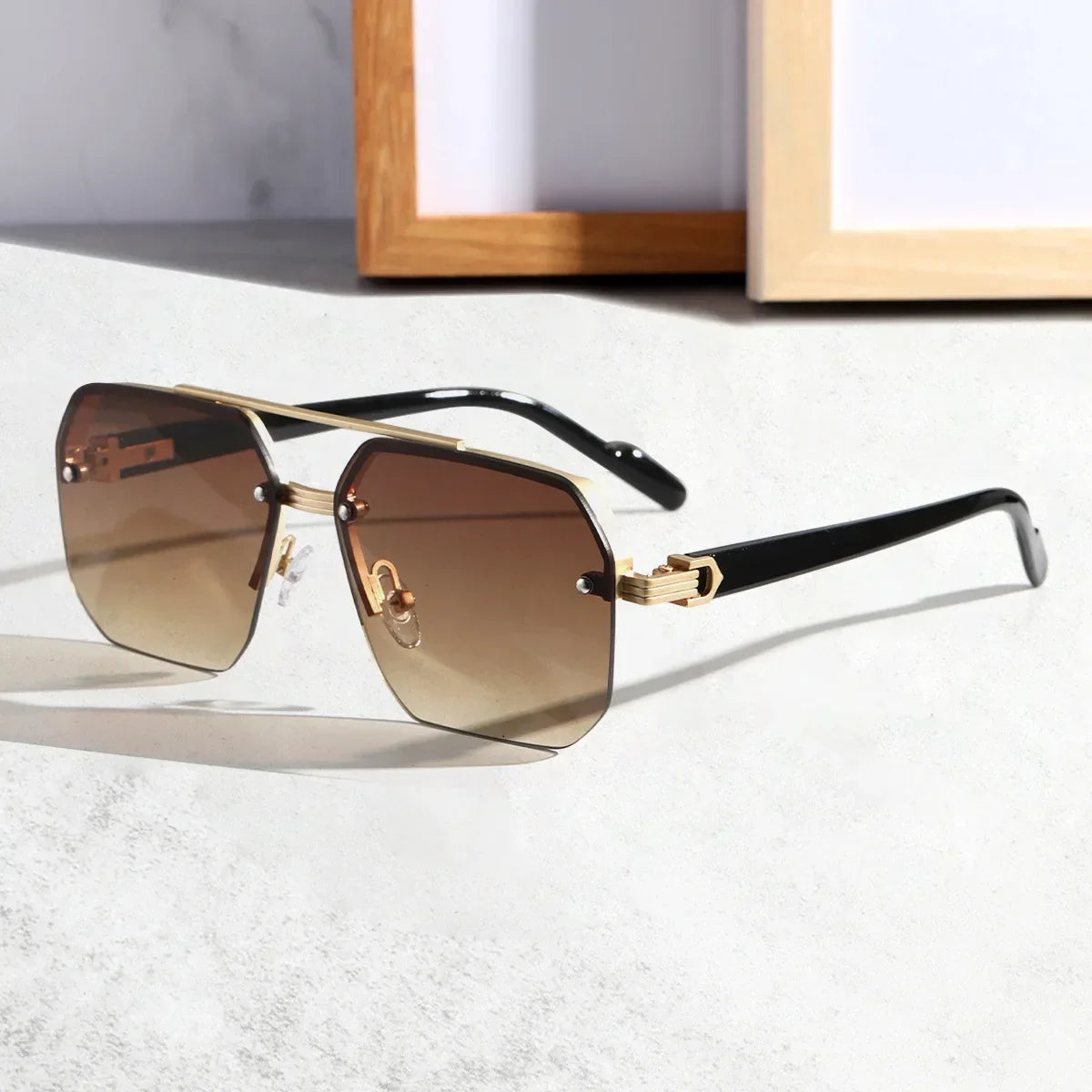 Duvall Men's Rimless Hexagonal Sunglasses with UV400-CLAYRY