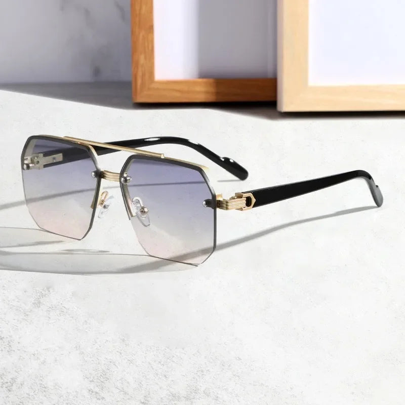 Duvall Men's Rimless Hexagonal Sunglasses with UV400-CLAYRY