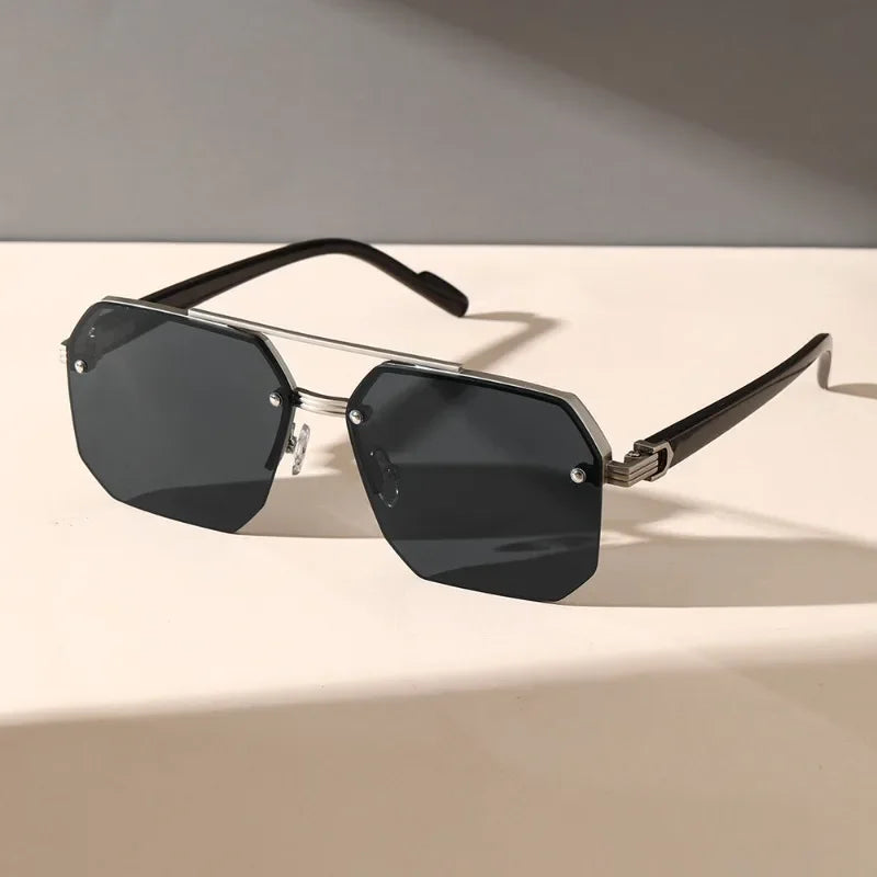 Duvall Men's Rimless Hexagonal Sunglasses with UV400-CLAYRY