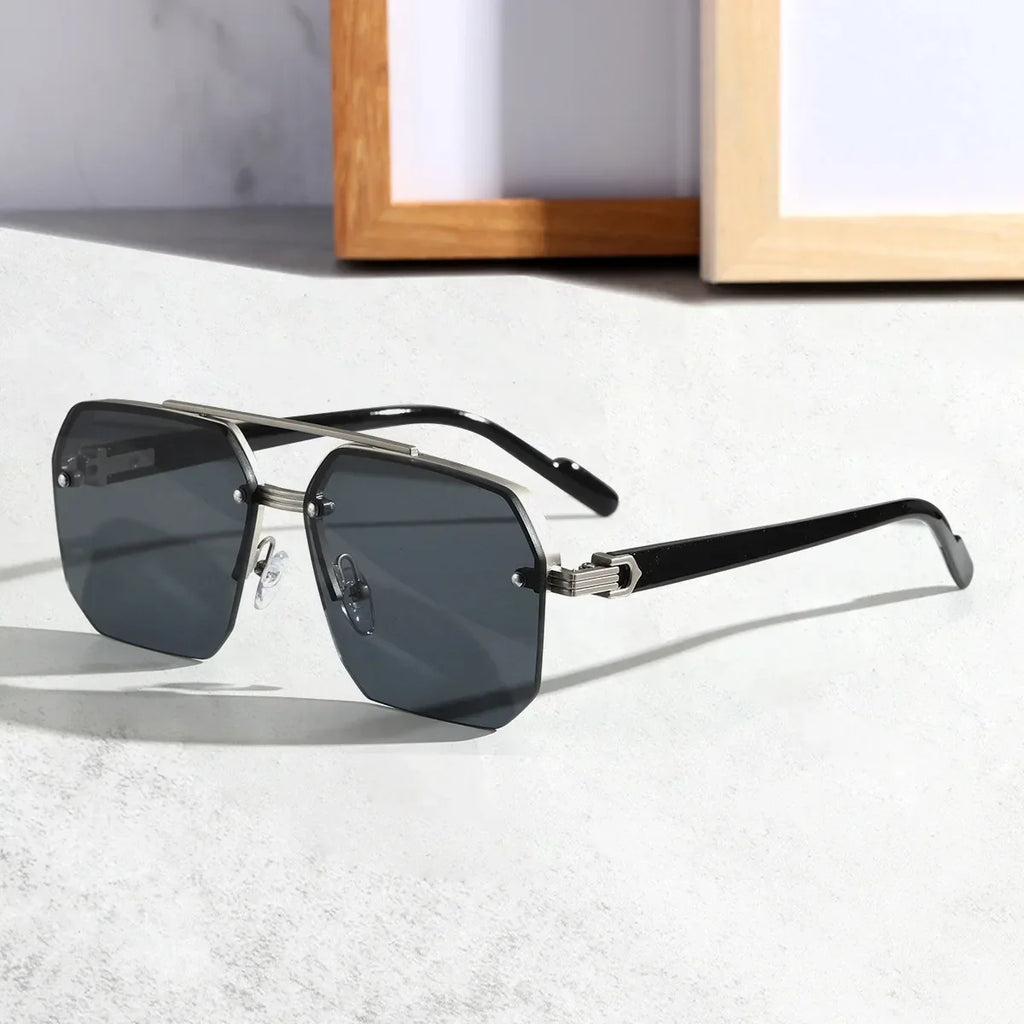 Duvall Men's Rimless Hexagonal Sunglasses with UV400-CLAYRY