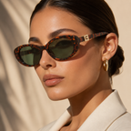 Gia Oval Cat Eye Sunglasses with Gold Tone Hinge Detail-CLAYRY