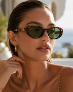 Gia Oval Cat Eye Sunglasses with Gold Tone Hinge Detail-CLAYRY