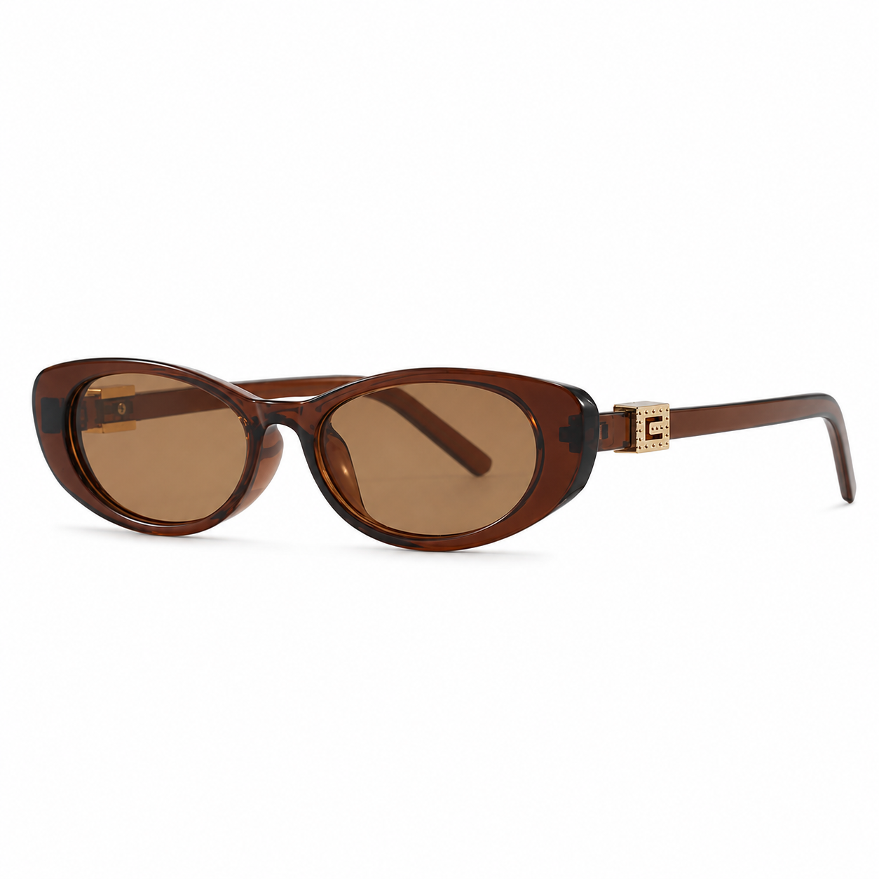 Gia Oval Cat Eye Sunglasses with Gold Tone Hinge Detail-CLAYRY