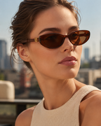 Gia Oval Cat Eye Sunglasses with Gold Tone Hinge Detail-CLAYRY