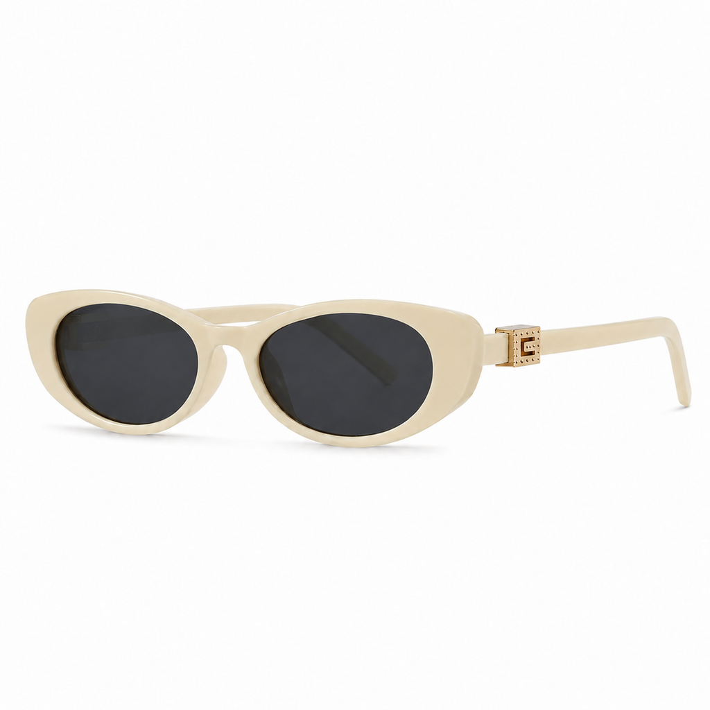 Gia Oval Cat Eye Sunglasses with Gold Tone Hinge Detail-CLAYRY