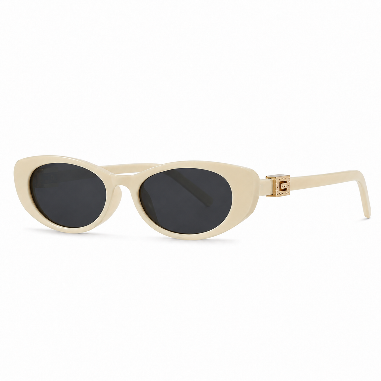 Gia Oval Cat Eye Sunglasses with Gold Tone Hinge Detail-CLAYRY