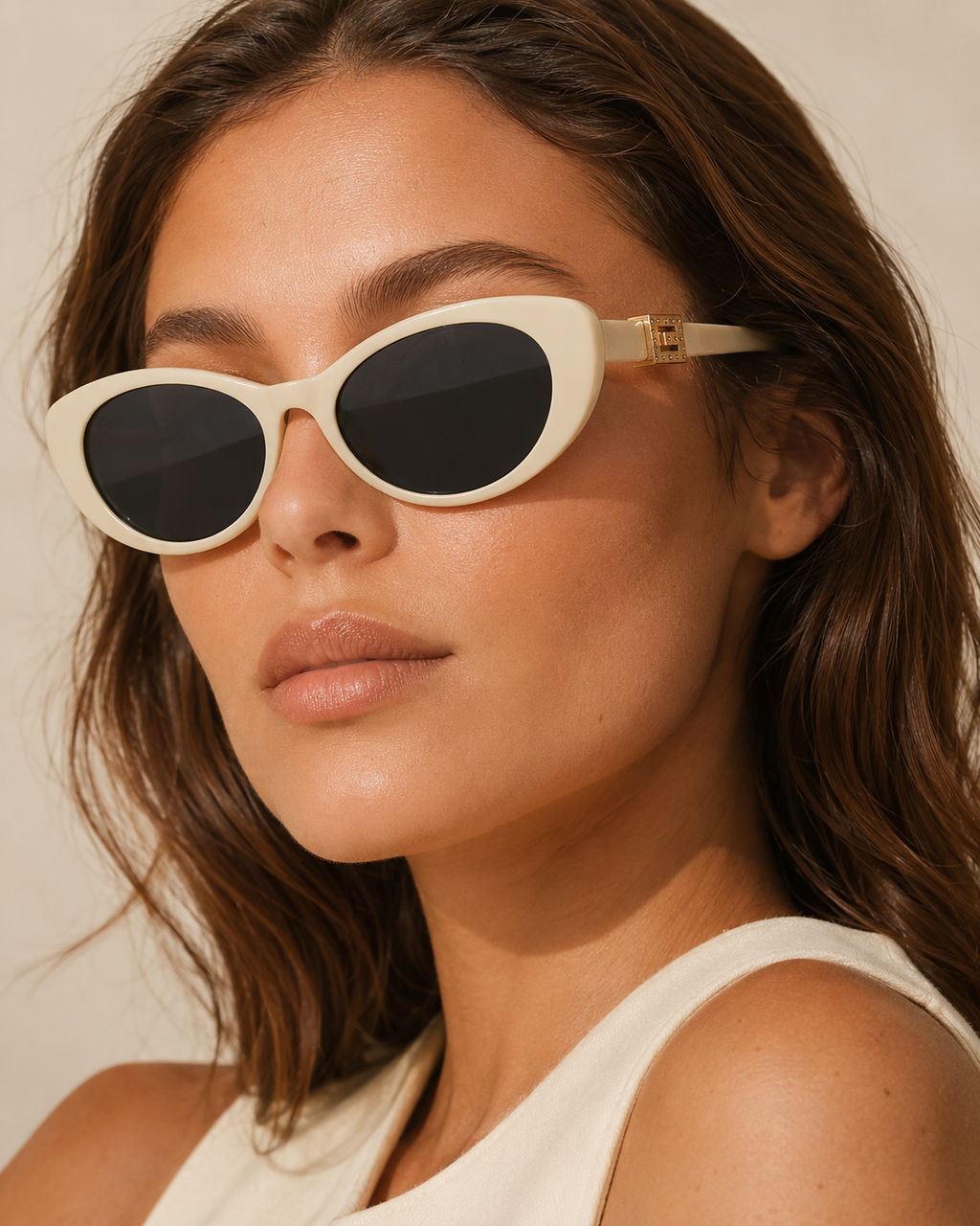 Gia Oval Cat Eye Sunglasses with Gold Tone Hinge Detail-CLAYRY
