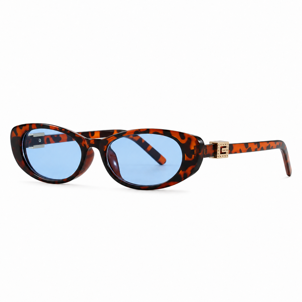 Gia Oval Cat Eye Sunglasses with Gold Tone Hinge Detail-CLAYRY