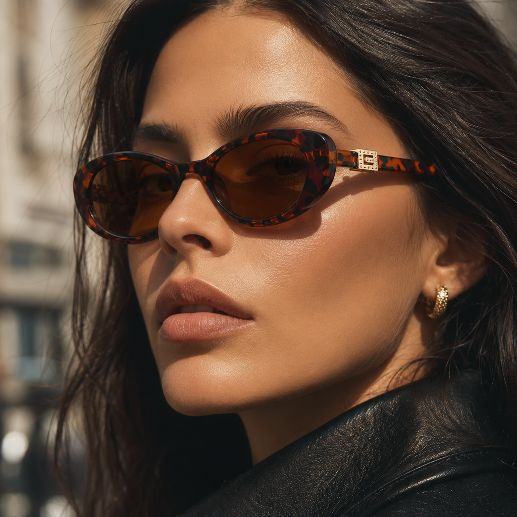 Gia Oval Cat Eye Sunglasses with Gold Tone Hinge Detail-CLAYRY