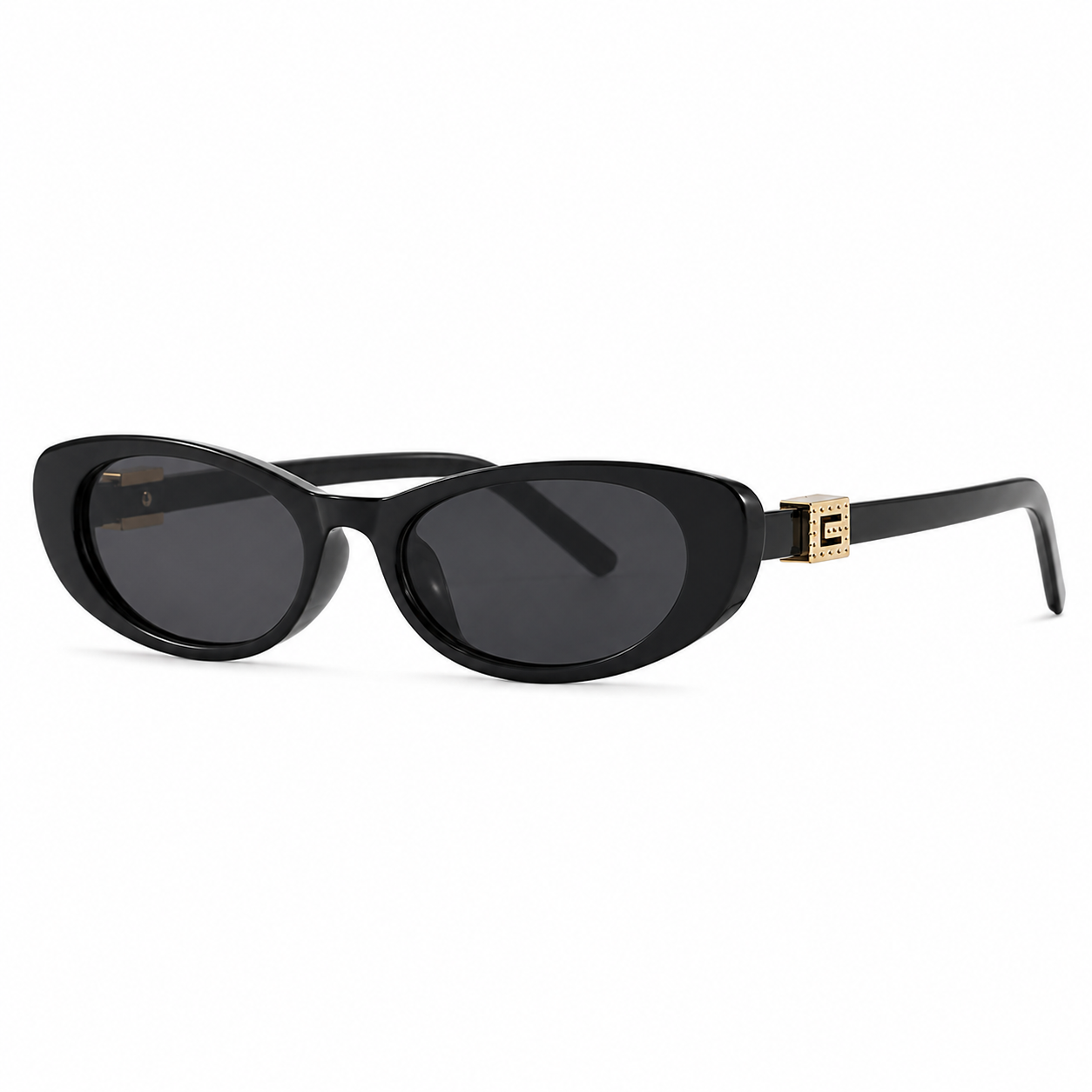 Gia Oval Cat Eye Sunglasses with Gold Tone Hinge Detail-CLAYRY