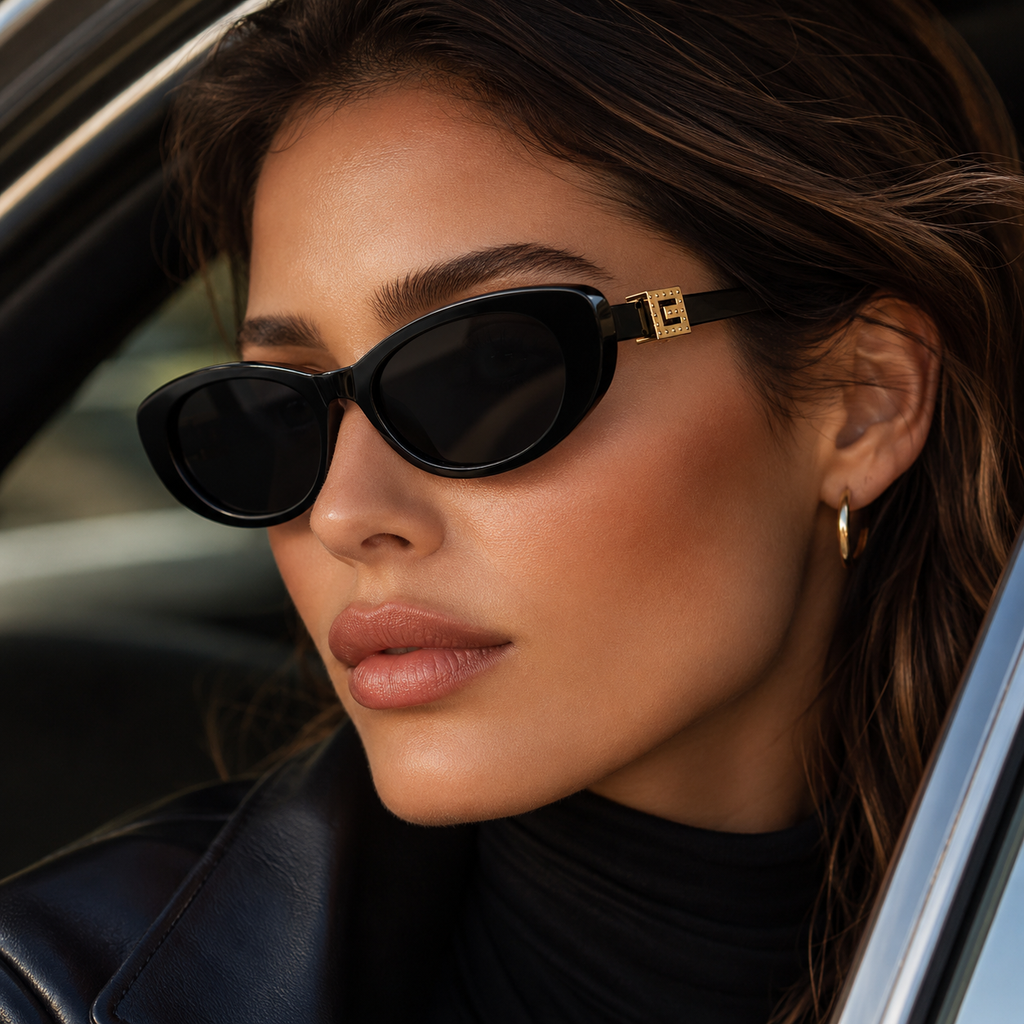 Gia Oval Cat Eye Sunglasses with Gold Tone Hinge Detail-CLAYRY