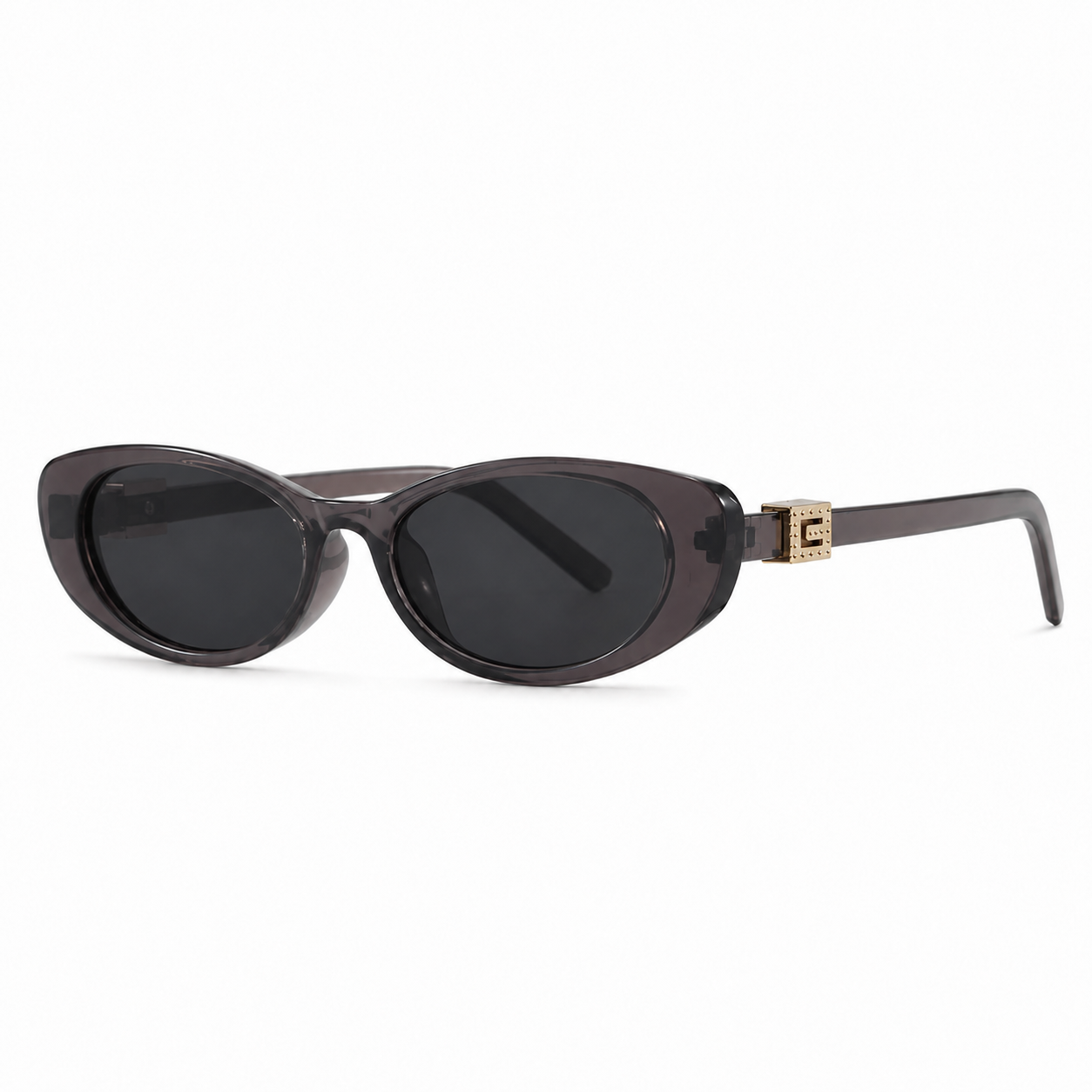 Gia Oval Cat Eye Sunglasses with Gold Tone Hinge Detail-CLAYRY