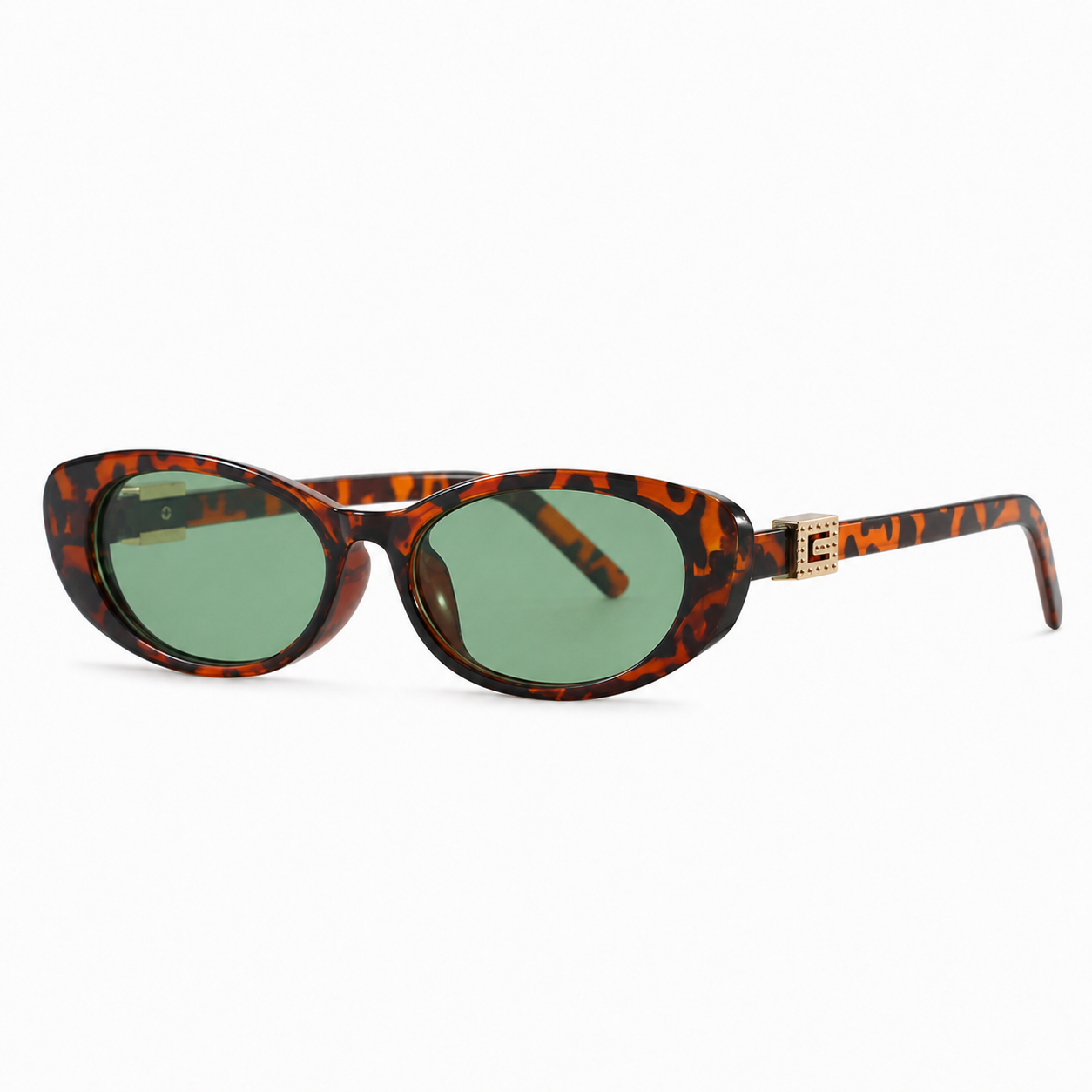 Gia Oval Cat Eye Sunglasses with Gold Tone Hinge Detail-CLAYRY