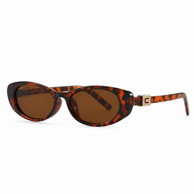 Gia Oval Cat Eye Sunglasses with Gold Tone Hinge Detail-CLAYRY
