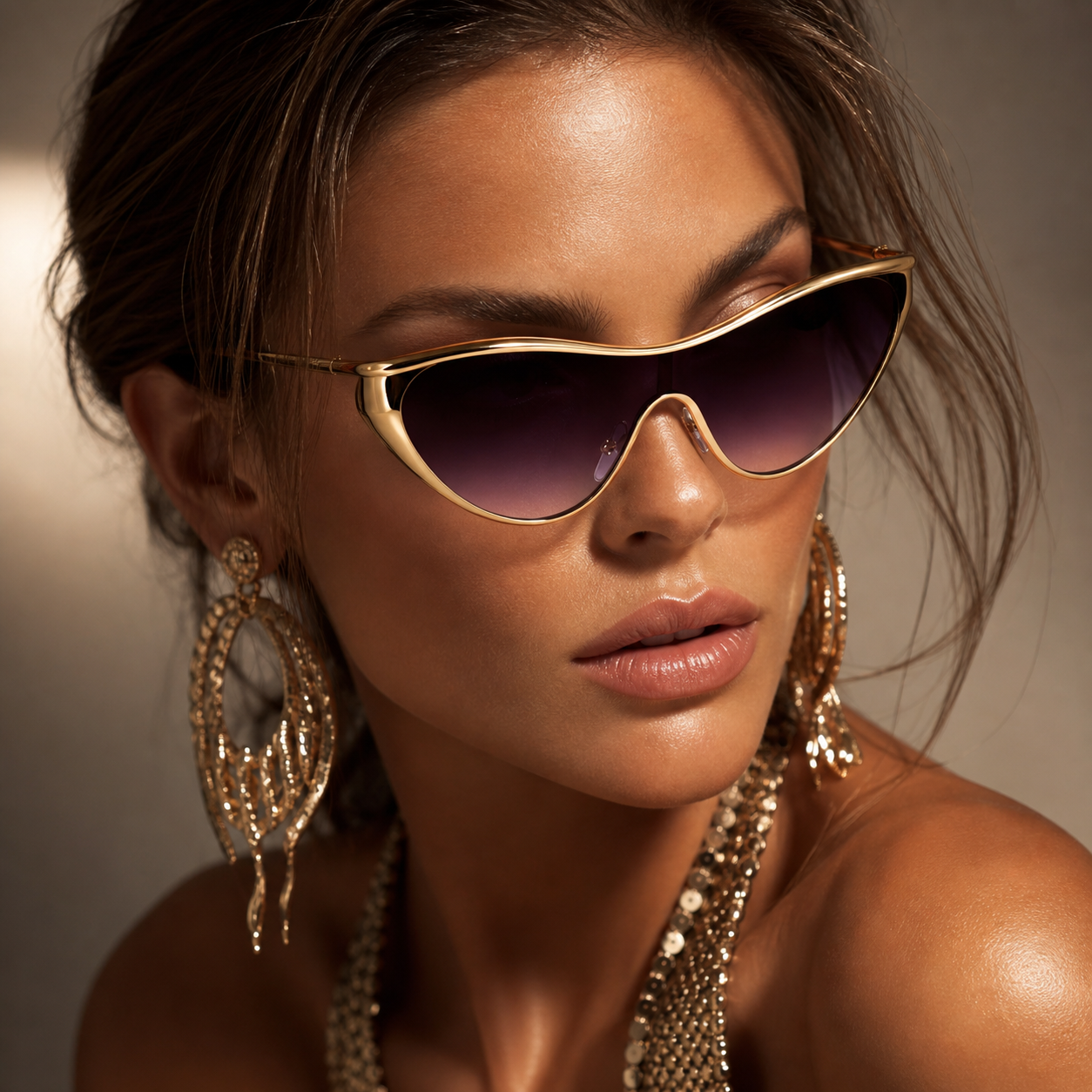 Oversized Cat Eye Sunglasses with Metal Frame-CLAYRY
