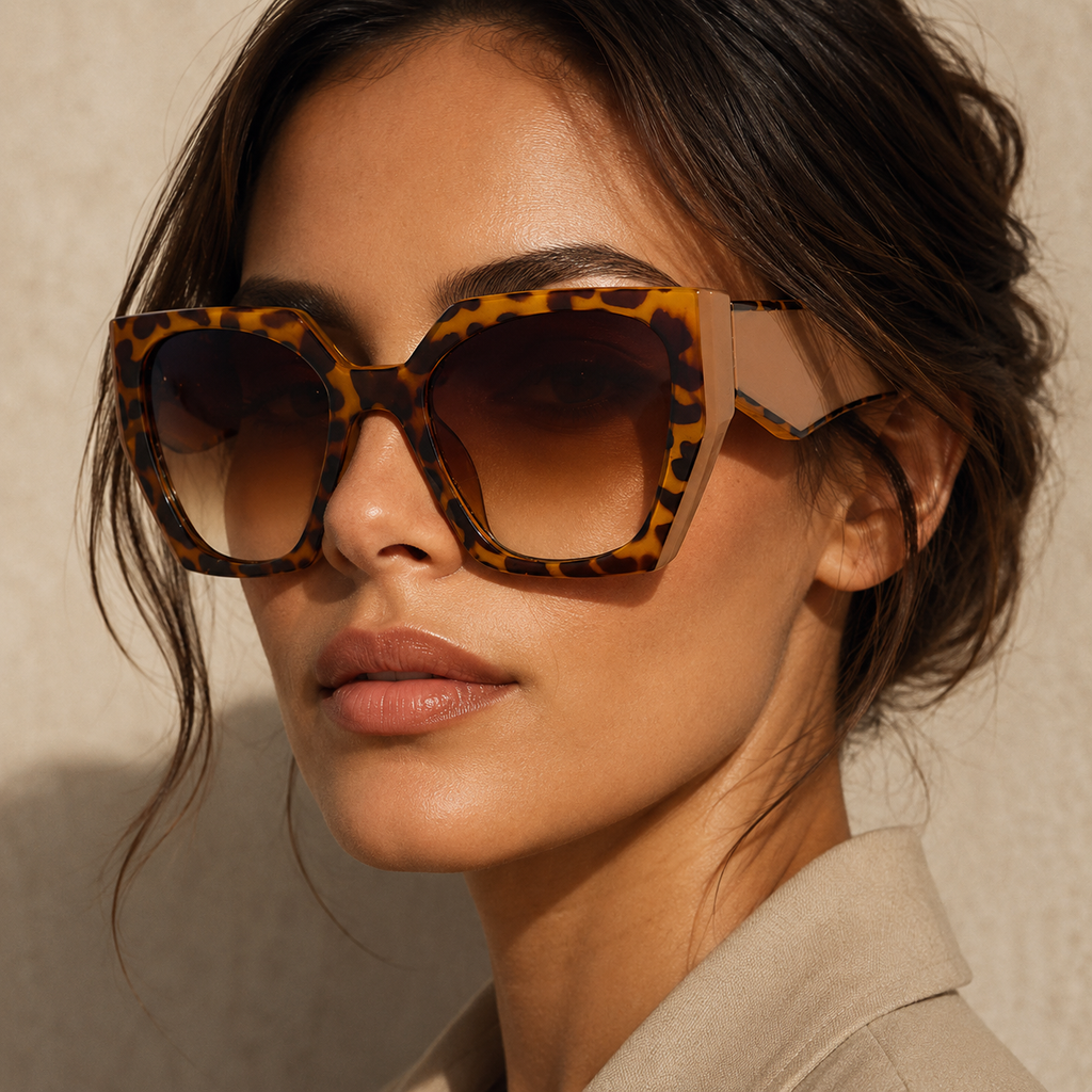 Vespera Oversized Square Cat Eye Sunglasses with UV400 Lenses-CLAYRY
