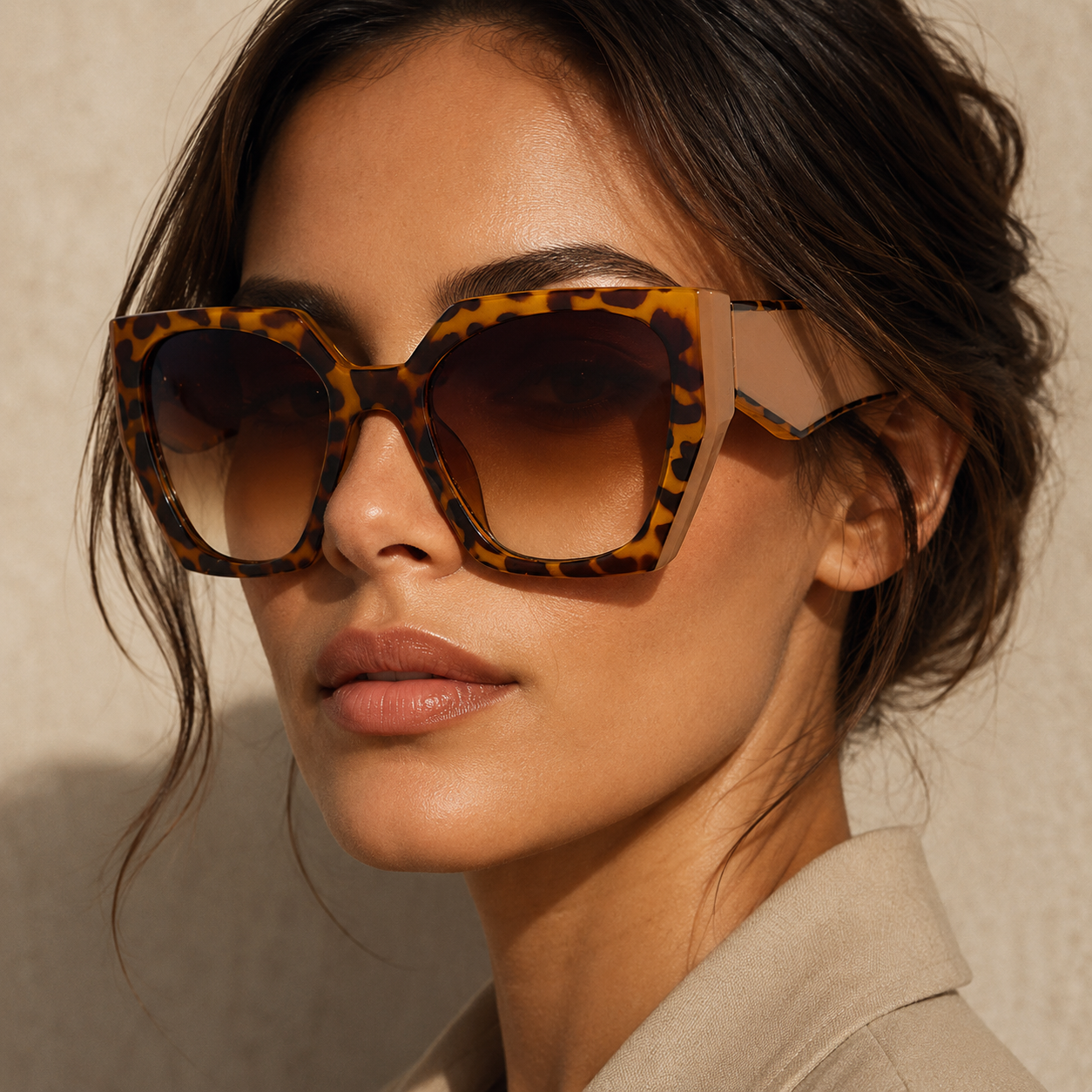 Vespera Oversized Square Cat Eye Sunglasses with UV400 Lenses-CLAYRY