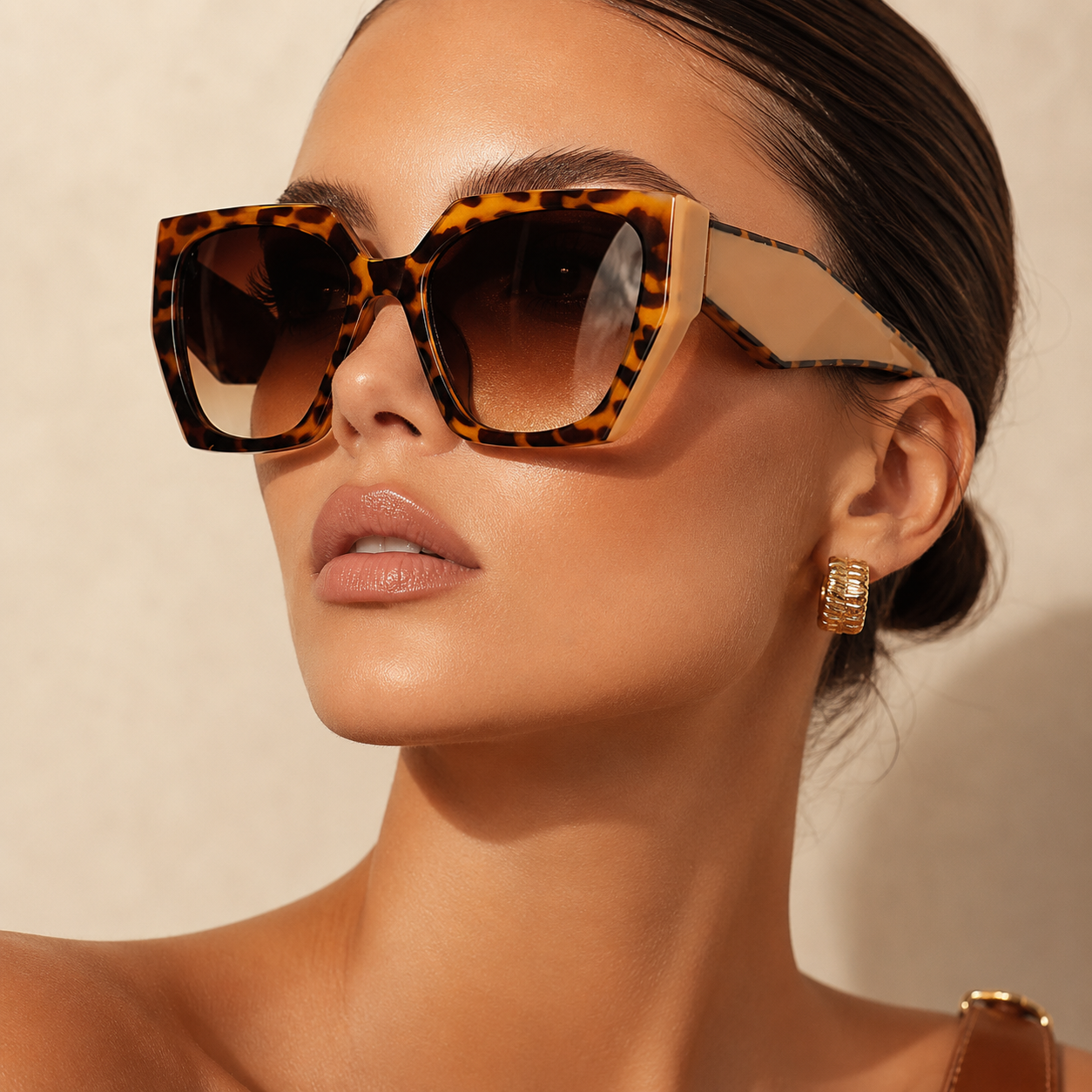 Vespera Oversized Square Cat Eye Sunglasses with UV400 Lenses-CLAYRY