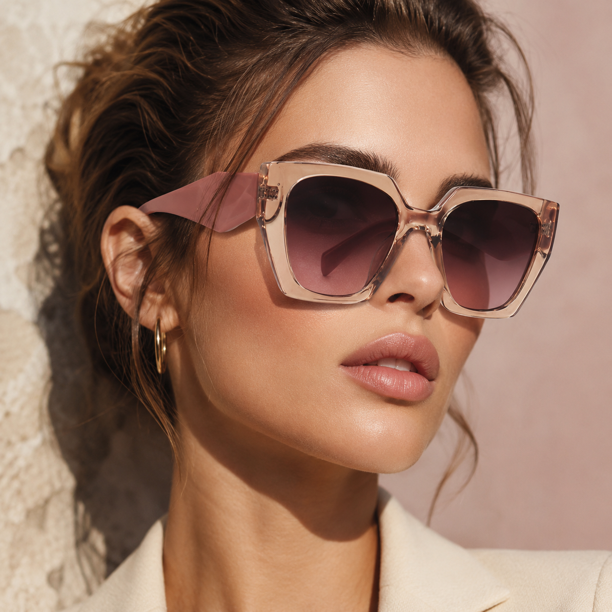 Vespera Oversized Square Cat Eye Sunglasses with UV400 Lenses-CLAYRY