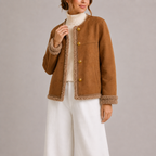 Women's Faux Suede Autumn Jacket with Shearling Detail-CLAYRY