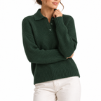 Women's Knit Collar Polo Sweater with Buttons-CLAYRY
