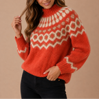 Women's Nordic Fair Isle Turtleneck Sweater – Winter Knit Jumper-CLAYRY