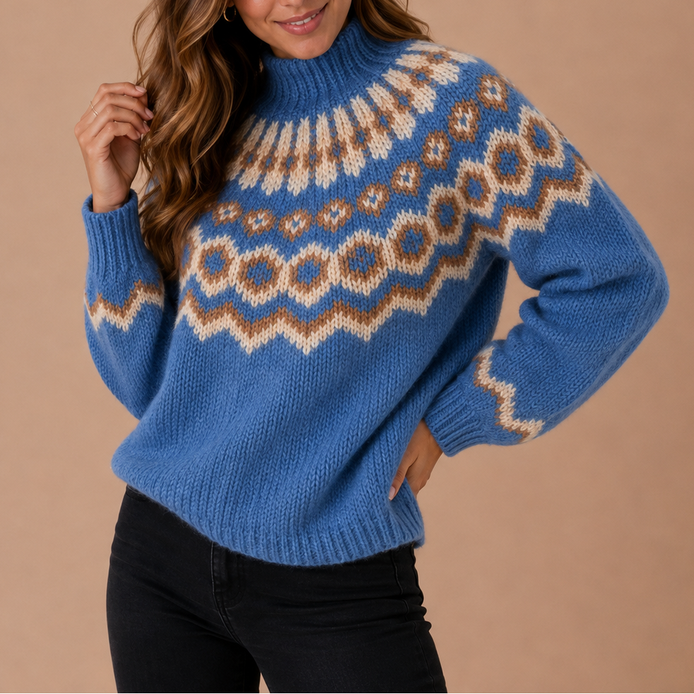 Women's Nordic Fair Isle Turtleneck Sweater – Winter Knit Jumper-CLAYRY