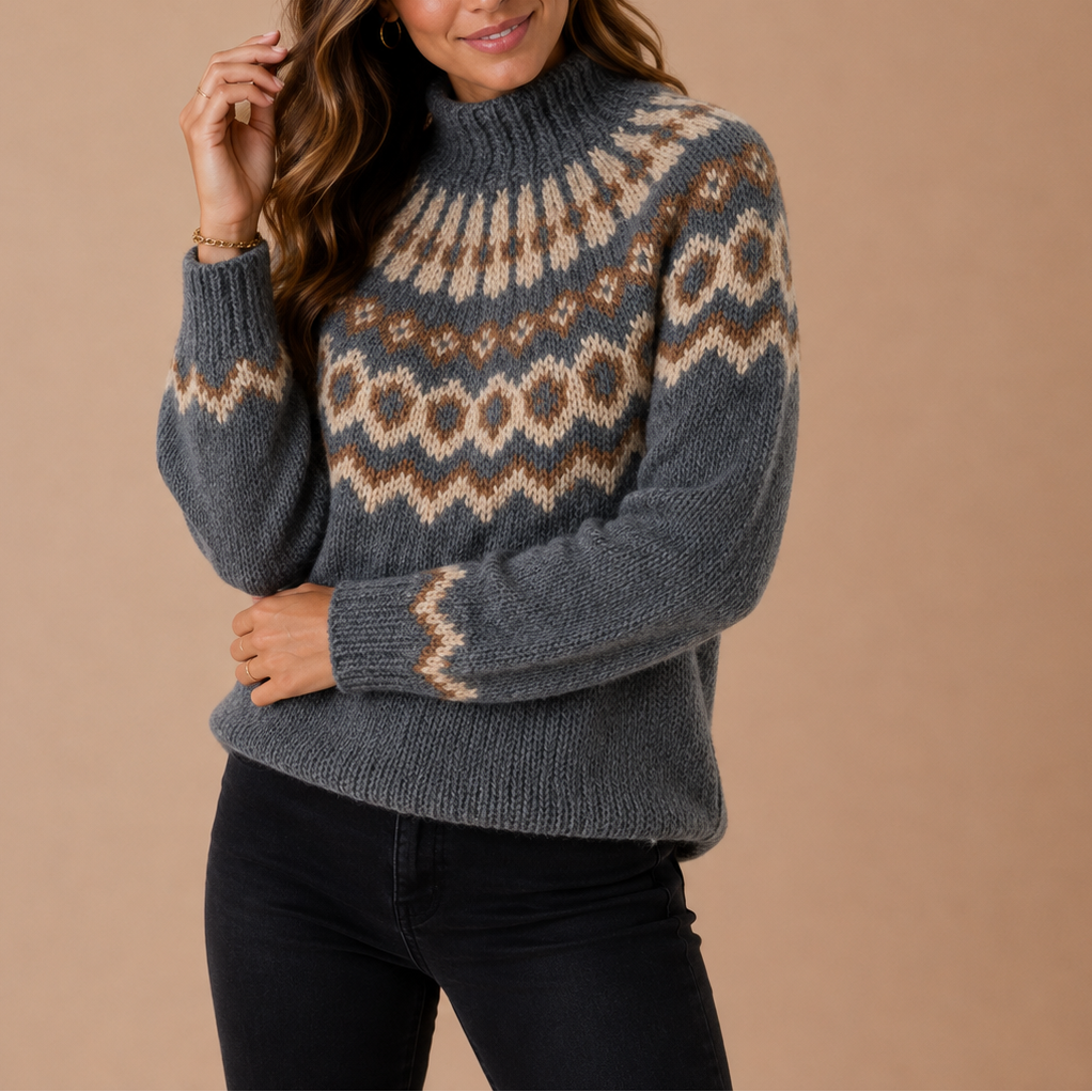 Women's Nordic Fair Isle Turtleneck Sweater – Winter Knit Jumper-CLAYRY