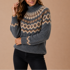 Women's Nordic Fair Isle Turtleneck Sweater – Winter Knit Jumper-CLAYRY