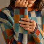 Women's Oversized Checkered Turtleneck Winter Knit Sweater-CLAYRY