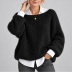 Women's Oversized Chunky Knit Sweater with Balloon Sleeves-CLAYRY