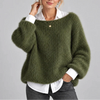 Women's Oversized Chunky Knit Sweater with Balloon Sleeves-CLAYRY