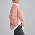 Women's Oversized Chunky Knit Sweater with Balloon Sleeves-CLAYRY