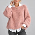 Women's Oversized Chunky Knit Sweater with Balloon Sleeves-CLAYRY