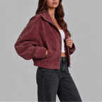 Women's Oversized Suede Bomber Jacket | Vintage Zip-Up Outerwear-CLAYRY