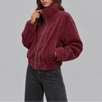 Women's Oversized Suede Bomber Jacket | Vintage Zip-Up Outerwear-CLAYRY