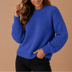 Women's Textured Knit Casual Crew Neck Winter Sweater-CLAYRY