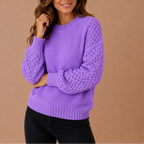 Women's Textured Knit Casual Crew Neck Winter Sweater-CLAYRY